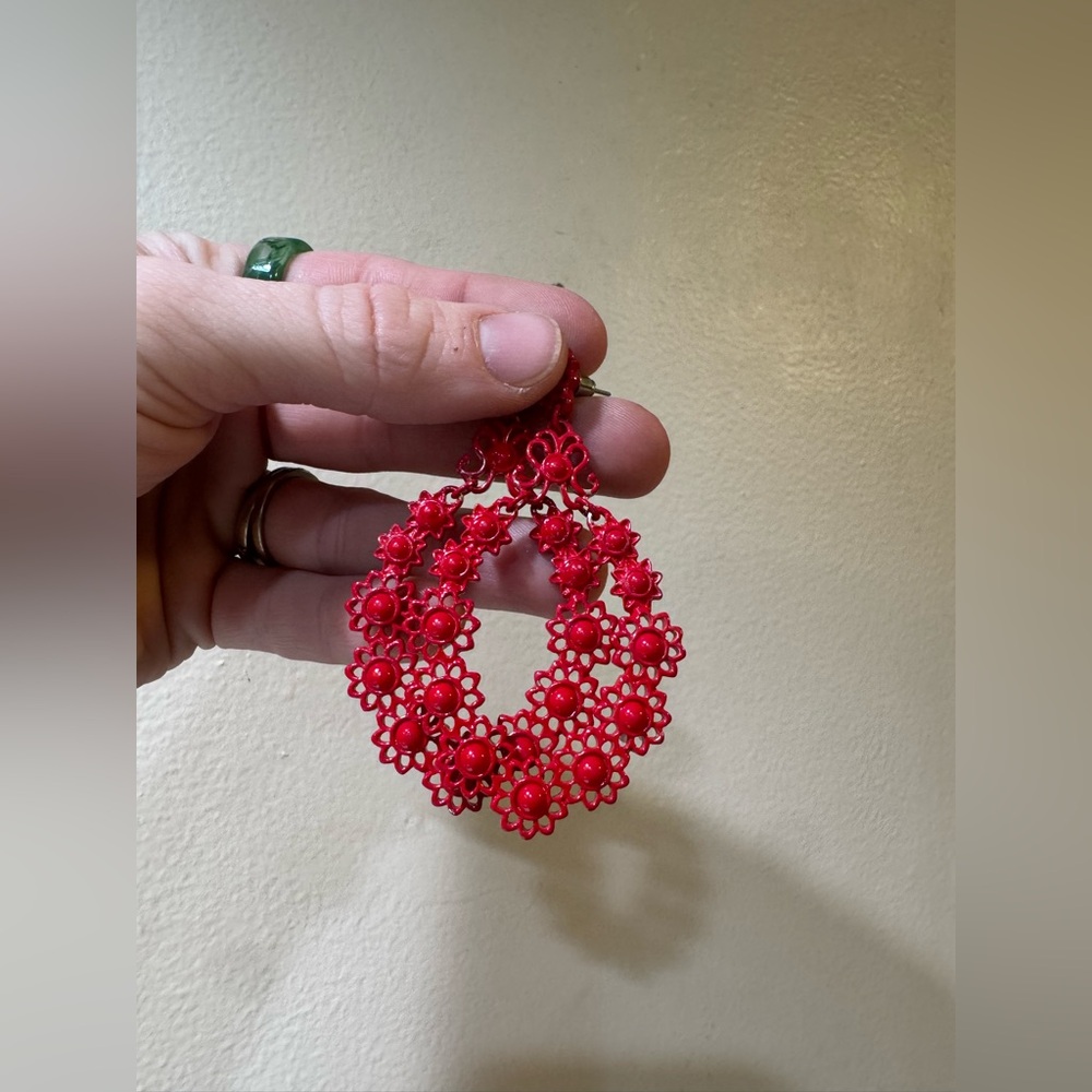 Vibrant Red Floral Drop Earrings